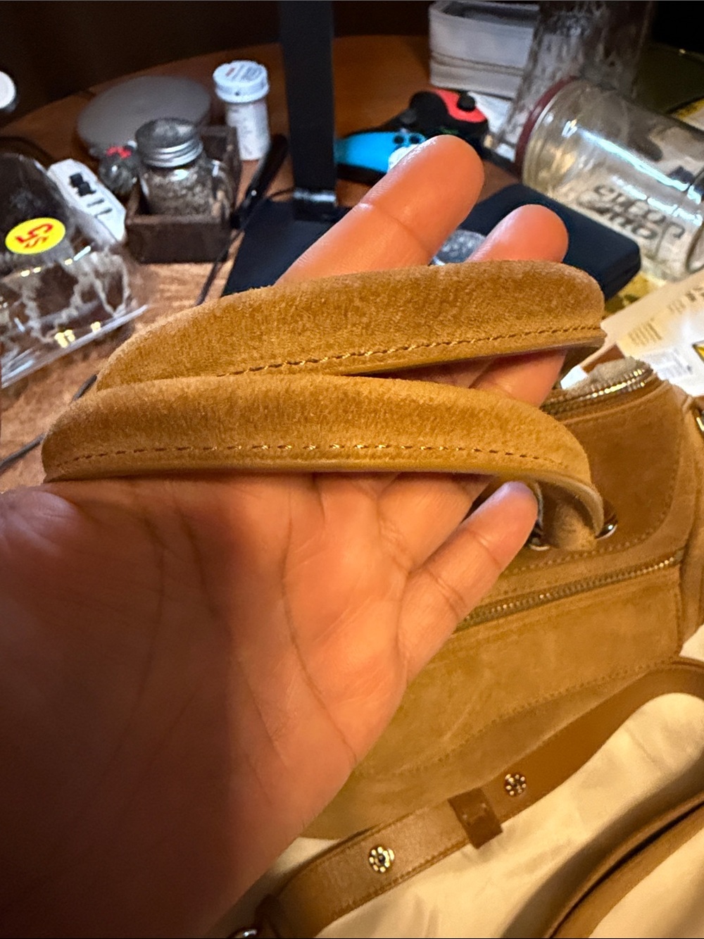 Rebecca Minkoff Suede Satchel Shoulder Bag in Camel - Picture 2 of 4